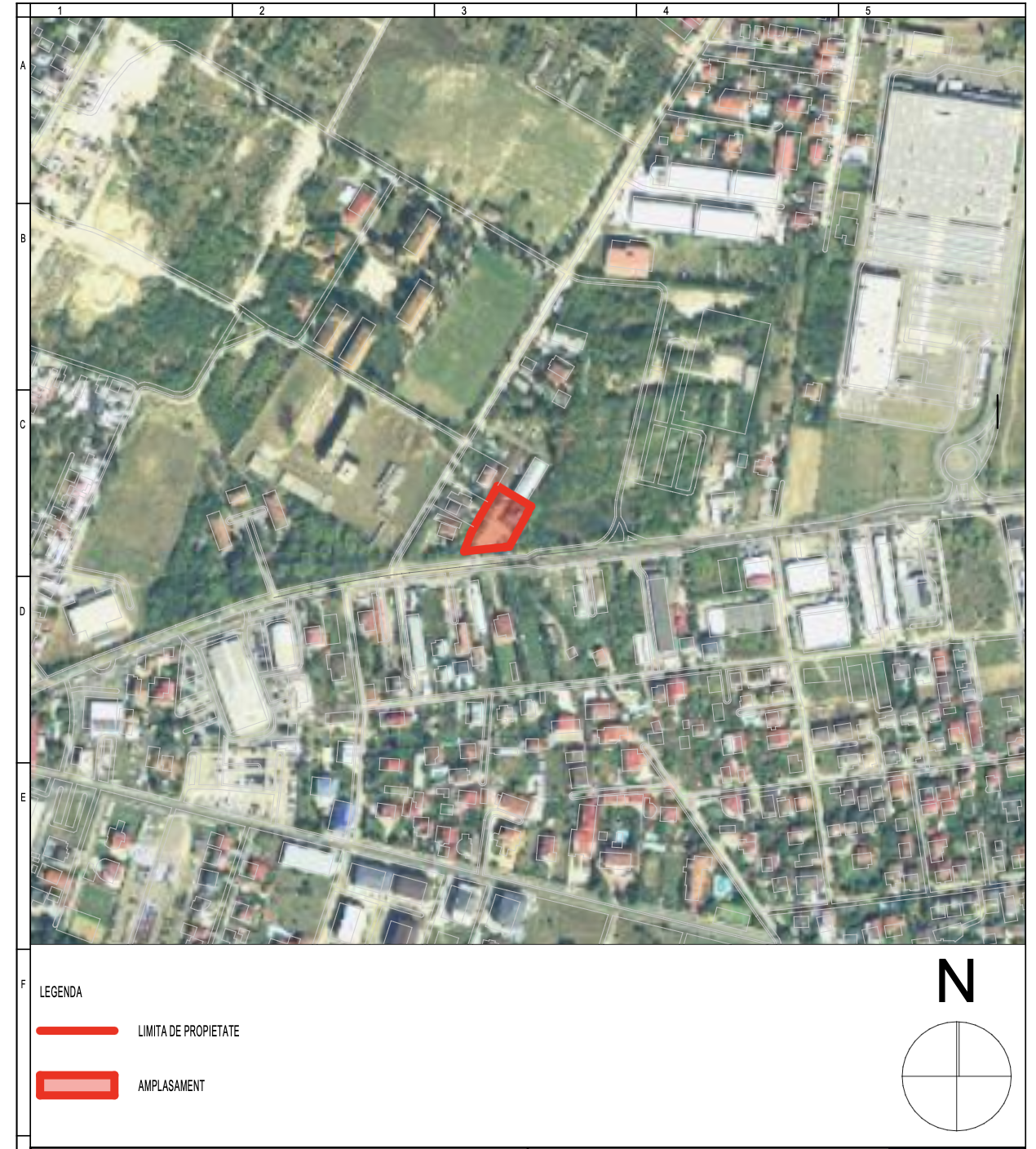 Plan de amplasament pe ortofotoplan, cu zona de studiu marcată